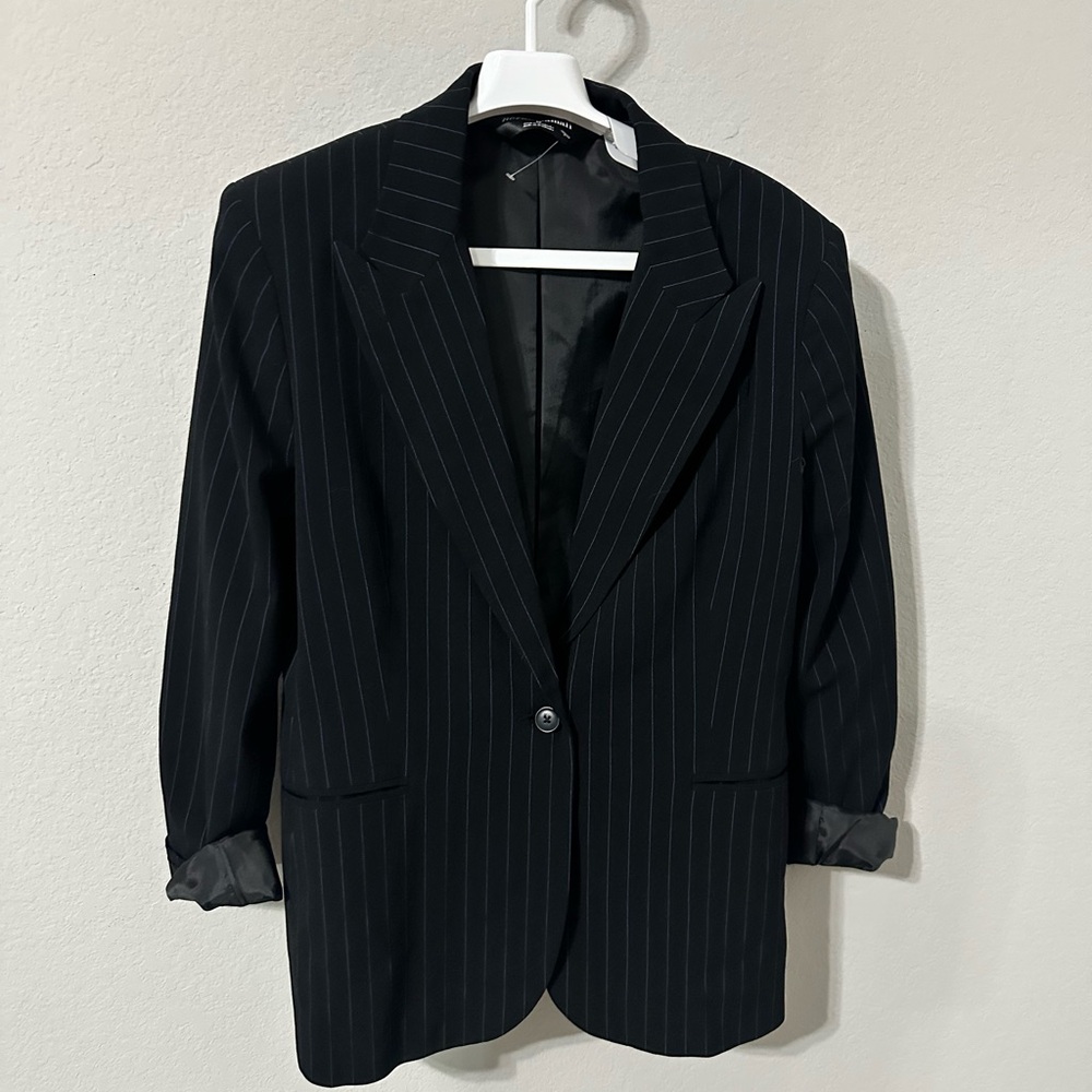 Norma Kamali Black Pinstripe Blazer Size 18